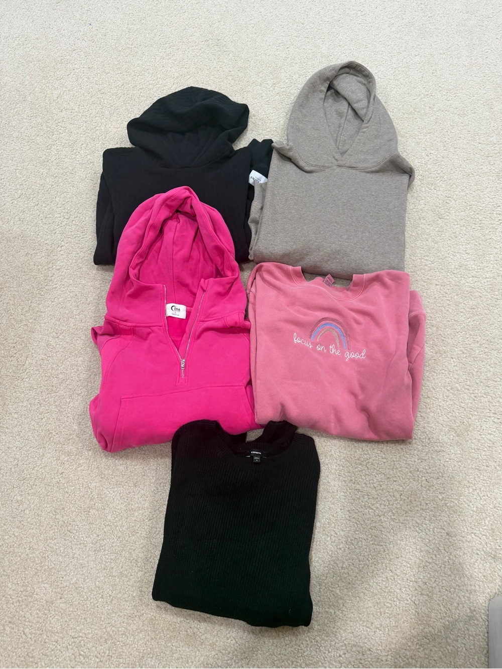 Mixed Cozy Sweatshirt & Hoodie Bundle - Black, Hot Pink, Taupe, Rose